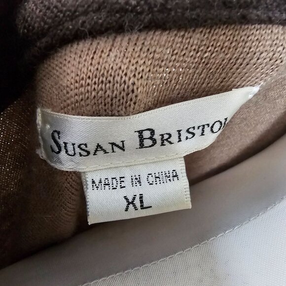 Susan Bristol Wool Blend Open Long Cardigan Jacket Sz XL Brown Tan Quiet Luxury - Picture 6 of 10
